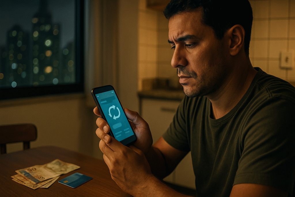 Celular com alerta de golpe do Pix em aplicativo bancário